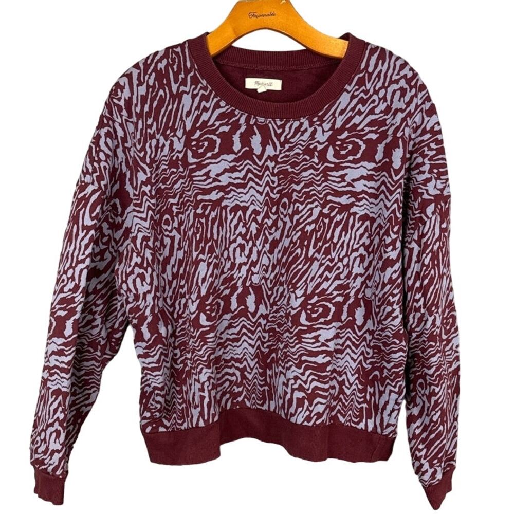 Madewell Women's Crew Neck Sweatshirt Cropped Slouchy Animal Print